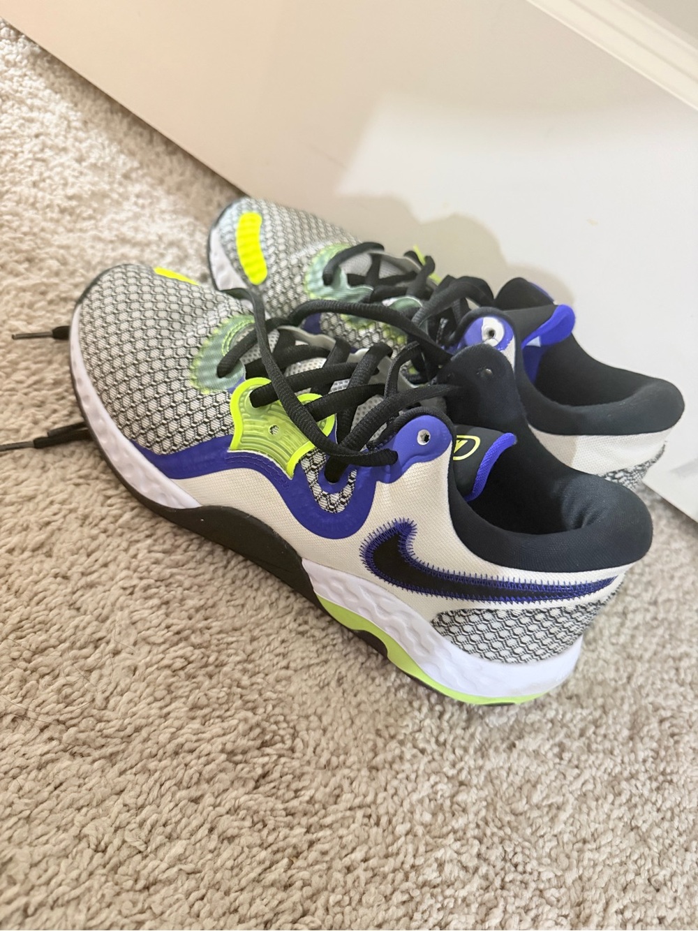 Nike Men’s White, Black, Blue & Neon Yellow Athletic Sneakers